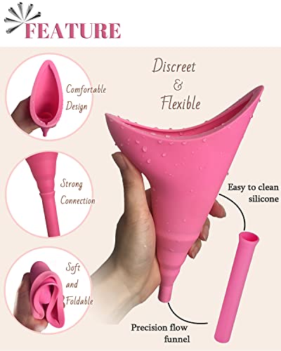 ABXLNIU Female Urination Device with Cup, Female Urinals Portable Pee Funnel for Women - Standing Up to Pee Anywhere, Reusable Women Pee Funnel Camping/Hiking Gear Gifts for Women, Pink