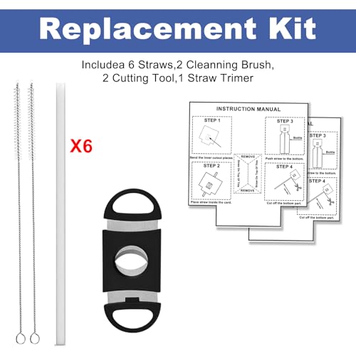 Replacement Straw Set for ThermoFlask Bottles ? Fits 14/16/18/24/32/40/64 oz, Straws + Cleaning Brushes + Measuring Sheets + Cutter Tool