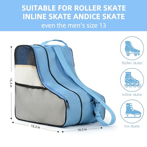 Boulder Bee Roller Skate Bag, Ice Skate Bag for Women with Adjustable Shoulder Strap, Shoe Bag for Ice Skating/Inline Skates, for Both Kids and Adults (Blue)