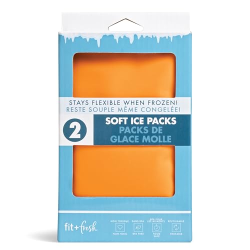 Fit & Fresh Cool Coolers 2 Pack Soft Ice for Lunch Bags, Flexible Stretch Nylon, Durable, Reusable Lunch Box Ice Packs, Ice Packs for Lunch Boxes, Reusable Freezer Packs, Easy to Clean, Apricot