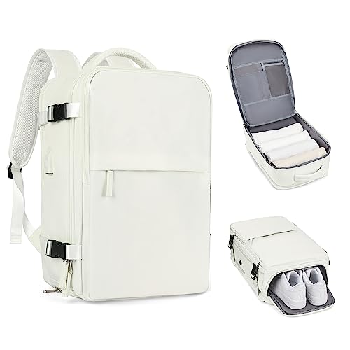 coofay Large Travel Backpack For Women Men Airline Approved Carry On Bags For Airplanes Underseat Luggage Backpack For Traveling On Airplane Personal Item Travel Bag For Airlines White