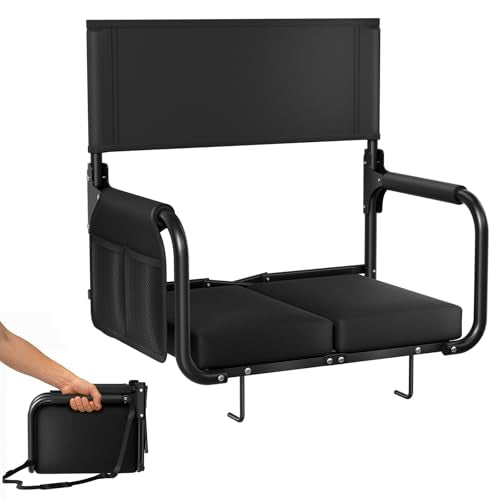 Feelnais Black Stadium Bleacher Seat with Back Support, Foldable & Portable