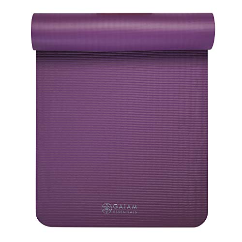 Gaiam Essentials Thick Yoga Mat Fitness & Exercise Mat with Easy-Cinch Carrier Strap, Purple, 72"L X 24"W X 2/5 Inch Thick, 10mm