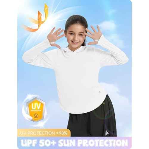 baleaf Girl's Sun Shirt UPF50 UV Protection Long Sleeve Kids SPF Athletic Hoodie Rash Guard Tops Clothing