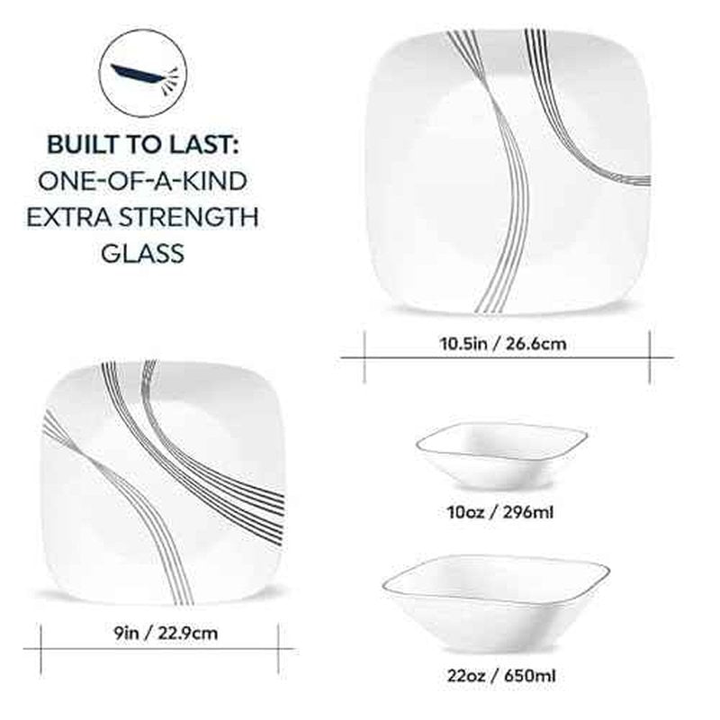 Corelle Urban Arc 16pc, Service for 4, Dinnerware Set, 8 Plates Bowls, Chip & Break Resistant, Dinner and Corelleware White