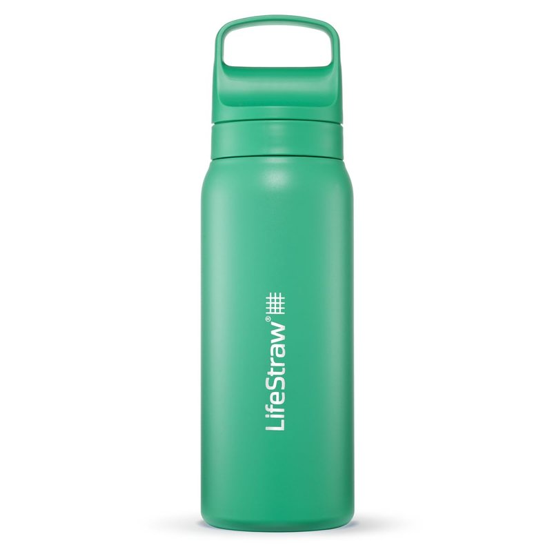 LifeStraw Go Series – Insulated Stainless Steel Water Filter Bottle for Travel and Everyday Use, Removes Bacteria, Parasites and Microplastics, Improves Taste, 24oz Cactus Green