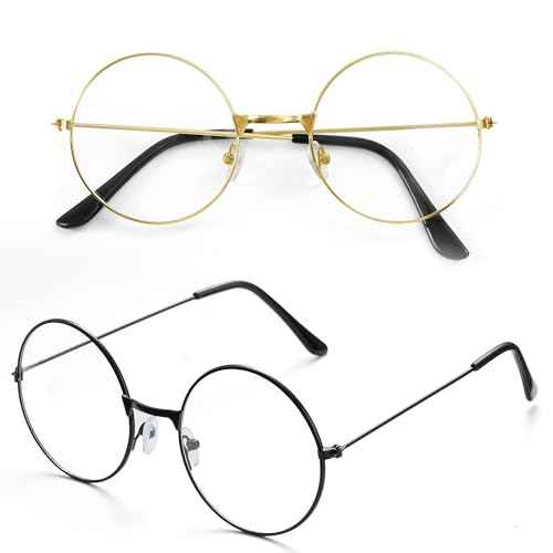 Spooktacular Creations 2PCS Halloween Fake Wizard Glasses, Old Men Wire Round Glasses Toys, Costume Eyeglasses for Women Men Party Dress Up Accessories Prop Black