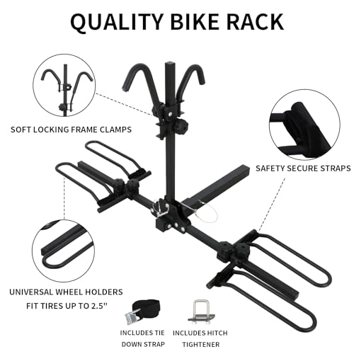 WEIZE 2 Bike Hitch Mount Rack Platform Style, Tiltable Bicycle Carrier Racks with Hitch Tightener and Strap, 90 lbs Capacity