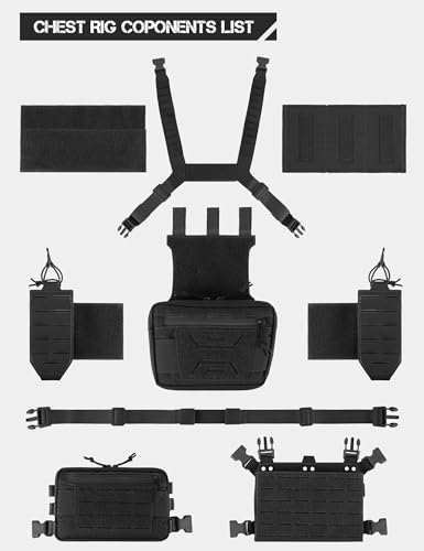 VOTAGOO Chest Rig-Tactical Chest Rig，Molle Modular Micro Fight Chest Rigs Adjustable&Detachable with 5.56/7.62 Magazine Pouch