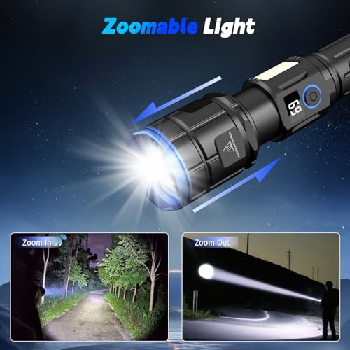 Flashlights High Lumens Rechargeable, 10000 LM High Powerful LED Flash Lights Super Bright Flashlight,IPX6 Waterproof 7 Modes Zoomable for Emergencies,Camping,Home