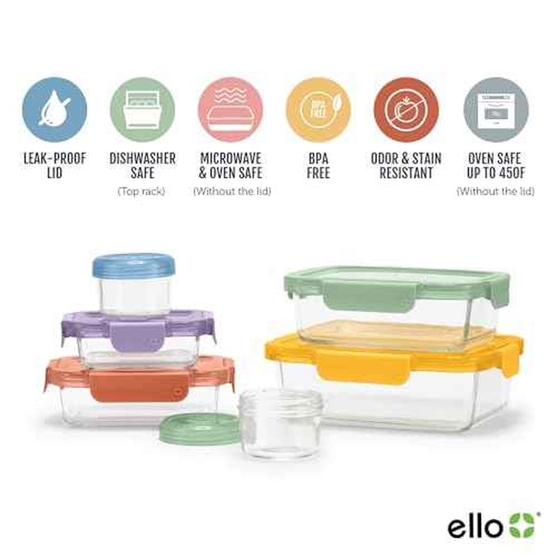 Ello Color Lock 12PC Mixed Glass Food Storage Sets, Leak-Proof Glass Food Storage Containers with Airtight BPA-Free Plastic Lids, Dishwasher, Microwave, and Freezer Safe, Desert Festival