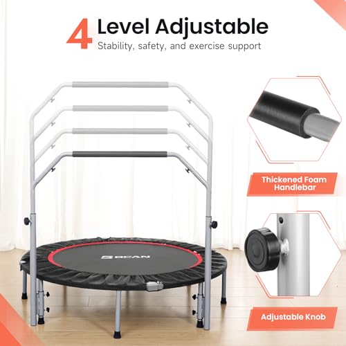 BCAN 40/48" Foldable Mini Trampoline Max Load 330lbs/440lbs, Fitness Rebounder with Adjustable Foam Handle, Exercise Trampoline for Adults Indoor/Garden Workout