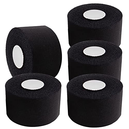 ADMITRY (5 Pack) Black Athletic Tape,Sports Tape Strong Stick No Sticky Residue for Hockey Climbing Sports Medical Splints (Black,1.5 Inch X 50 Yards)