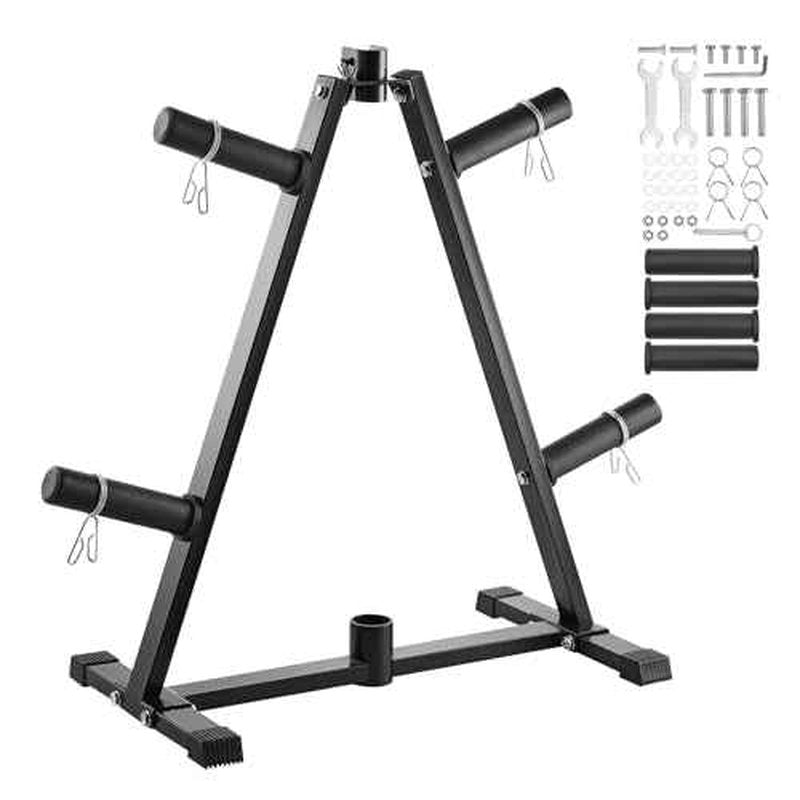 VEVOR Weight Plate Rack, A Frame Weight Plate Tree for 2-Inch Weight Plates, Standard Weight Plate Tree, 300 lbs Load Capacity Weight Storage Holder, Home Gym Barbell Rack Storage Stand, Black