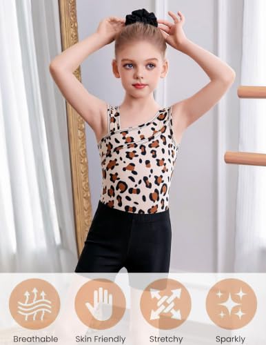 Zaclotre Girls 10-11 Years Leotard with Sparkly Dance Unitard & Gym Shorts - Brown Leopard