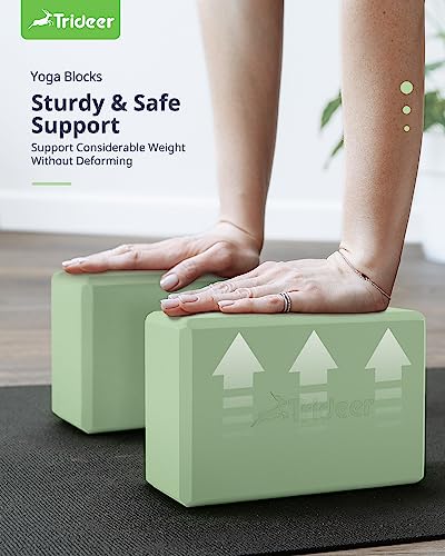 Trideer Yoga Block, Soft Non-Slip Surface Premium Foam Blocks, Supportive, Lightweight, Odor Resistant, Yoga Accessories for Pilates Meditation General Fitness Stretching Toning (Light Green-2 Pack)