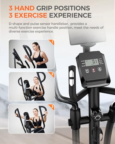 pooboo Elliptical Machine, Elliptical Exercise Machine with 16-Level Resistance& Hyper-Quiet Magnetic Driving System, Elliptical Machine for Home with LCD Monitor&15.5IN Stride, 400LBS Weight Capacity