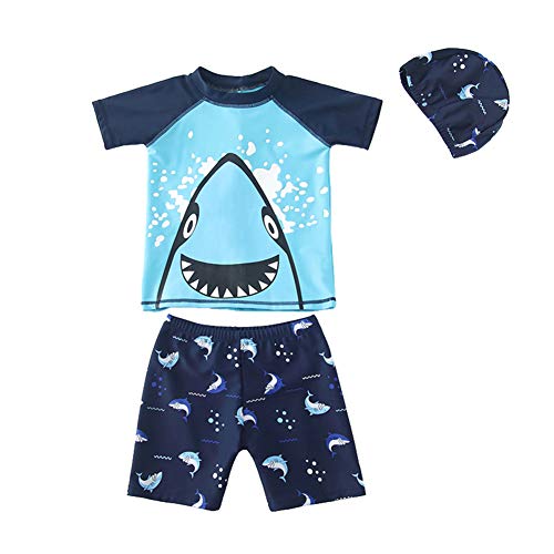 HZYBABY Little Boys Two Piece Rash Guard Swimsuits Kids Cartoon Short Sleeve Swimwear Sets, Nave, 4T / 5T