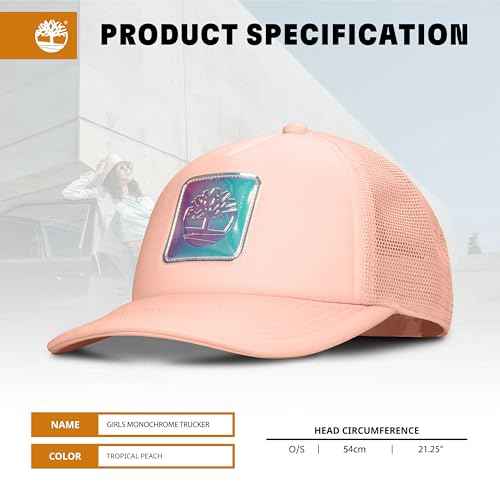 Timberland Monochrome Kids Trucker Hat for Girls Ages 7-14, Breathable and Adjustable Snapback Mesh Cap, One Size