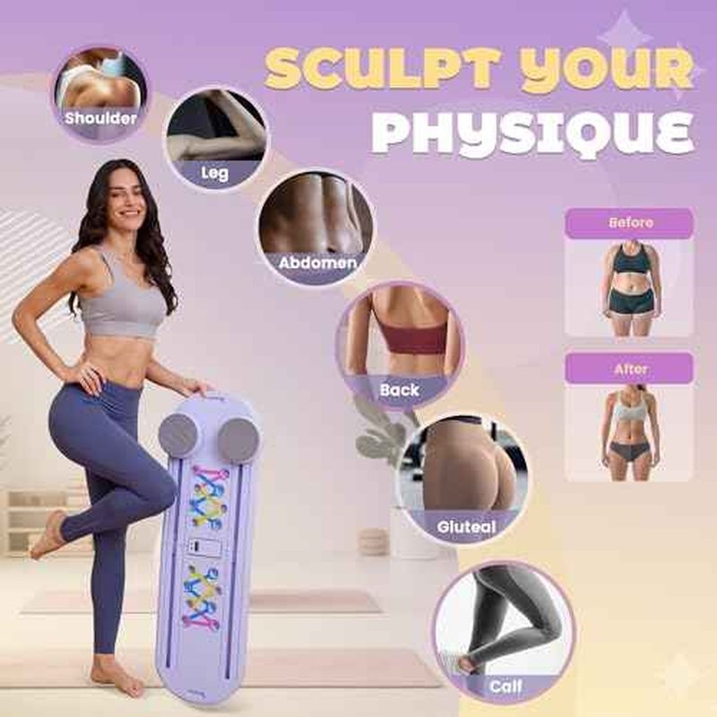 Pilates Board,7 in 1 Multifunctional Pilates Reformer Machine with Battery, Portable and Foldable Pilates Board Unisex Pilates Core Workout Equipment for Home Office Use