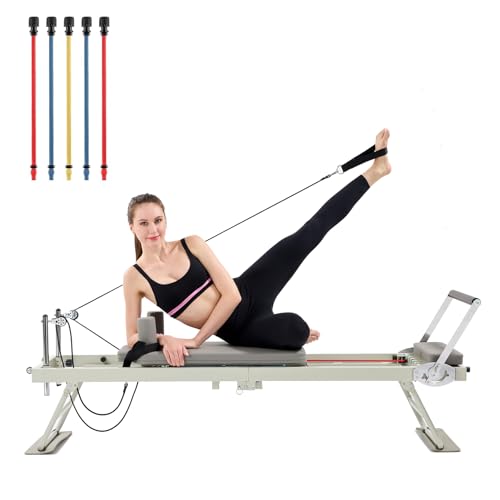 Pilates Reformer Machine Home Indoor Workout Machine，Foldable Pilates Reformer Equipment for Home Gym Cardio Fitness -Up to 250 lbs Weight Capacity-Personal Indoor Sport Apparatus-Birthday Gift