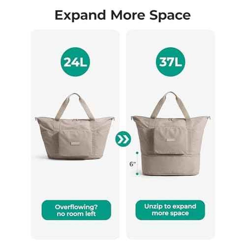 BAGSMART Foldable Travel Bag, 37L Duffle Bag for Travel, Expendable Carry on Weekender Duffel, Lightweight Personal Item Bag