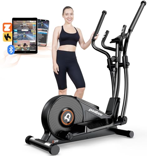 pooboo Elliptical Machine, Elliptical Exercise Machine with 16-Level Resistance&Hyper-Quiet Magnetic Driving System, Elliptical Machine for Home with LCD Monitor&15.5IN Stride, 400LBS Weight Capacity