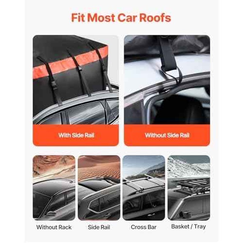 VEVOR Car Rooftop Cargo Carrier Bag, 23 Cubic Feet Roof Cargo Carrier, Heavy Duty 840D PVC 100% Waterproof Car Roof Luggage Bag for All Vehicle with/without Rack- with Lock, Anti-Slip Mat, 6 Door Hook
