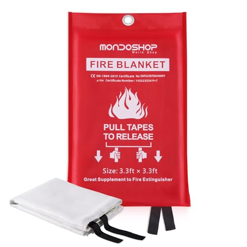 Mondoshop Emergency Fire Blankets for Home Kitchen Fiberglass Fireproof Blankets for Camping, Picnic, Fireplace, School, Grill, Car, Office, Warehouse