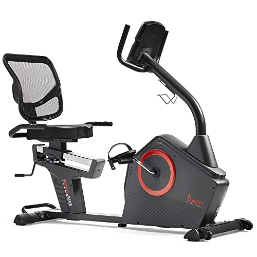 Sunny Health & Fitness Programmable Electro-Magnetic Resistance Recumbent Exercise Bike with 16 Levels of Resistance, 300 lbs Weight Capacity, and Bluetooth Connectivity with Exclusive SunnyFit™ App – SF-RB4850SMART