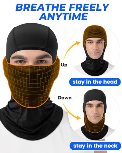 Unique Design-Balaclava Ski Mask with Movable Face Part for Men Women Summer Lightweight Shiesty Mask -Motorcycle Ski Black