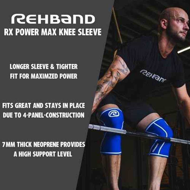 Rehband 7mm Power Max Knee Compression Sleeve for Strength Sports, Competition Grade, Neoprene Knee Sleeves for Bodybuilding & Heavy Powerlifting, Colour:Carbon/Black - 1 Pair, Size:Medium