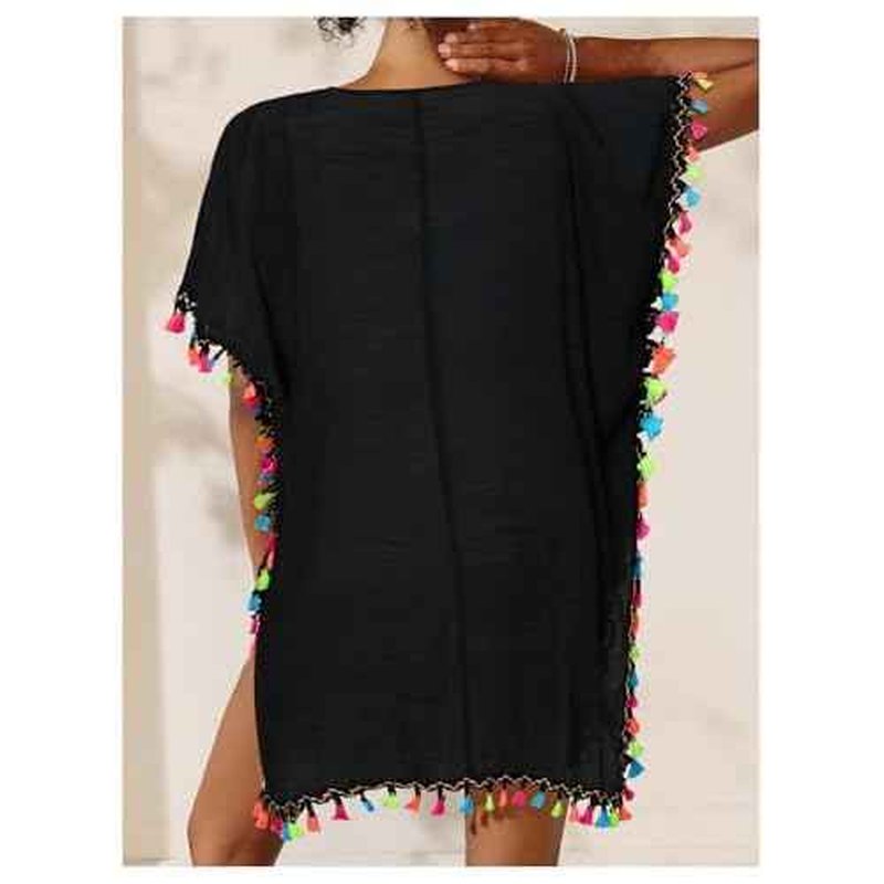 MakeMeChic Women's Swimsuit Cover Up Tassel Short Sleeve Bathing Suit Beach Coverups