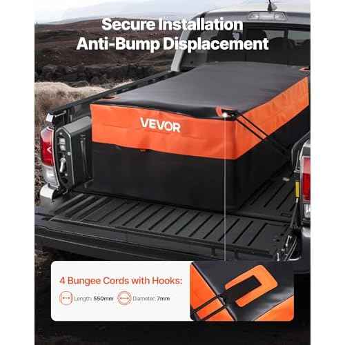VEVOR Truck Bed Cargo Bag, Waterproof 840D PVC, 51.18 x 40.16 x 21.85 in (26 Cu. ft), Heavy Duty Cargo Bag for Truck Bed with Bungee Cords, Net and Carabiners, Fits a Variety of SUV & Pickup Trucks