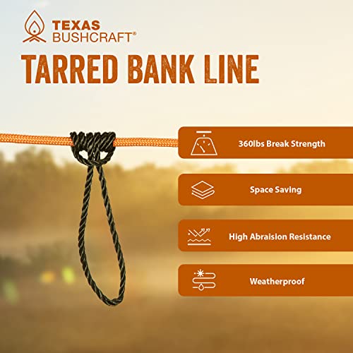 Texas Bushcraft Tarred Bank Line Twine - #36 Black Nylon String for Fishing, Camping and Outdoor Survival – Strong, Weather Resistant Bankline Cordage for Trotline (1/4 lb - #36 (131 ft), Braided)