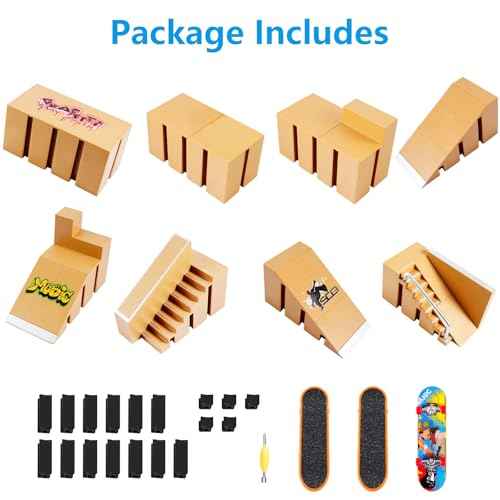 Fingerboard Skate Park Kit,Skateboard Finger Toys with 3 Finger Skateboards & 8 Skatepark Deck Ramp for Boys or Girls Gift, Mini Finger Board Skate Training for Kids Ages 5 and up