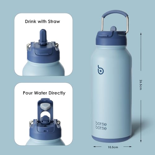 BOTTLE BOTTLE 32oz Insulated Water Bottle Stainless Steel Sport Water Bottle with Straw Dual-use Lid Design for Gym with Pill Box (blue)