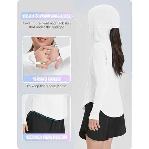 baleaf Girl's Sun Shirt UPF50 UV Protection Long Sleeve Kids SPF Athletic Hoodie Rash Guard Tops Clothing