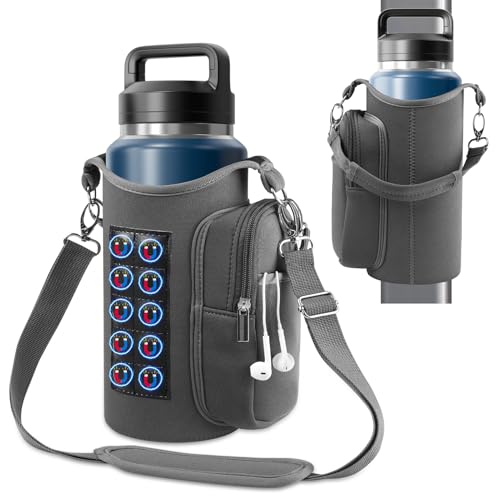 Magnetic Gym Bag Designed for 32oz/50oz Bottles with 10 Built-in Super Strong Magnets, Gym Magnetic Water Bottle Carrier Workout Pouch, with Phone Pockets & Handle Shoulder Strap, Fits for YETI Owala