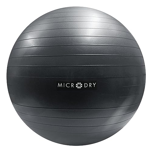 MICRODRY - Exercise Ball for Yoga, Pilates, Core-Enhancement, Strength Training & More, Balance Ball for Enhancing Flexibility, Pump Included, Grey