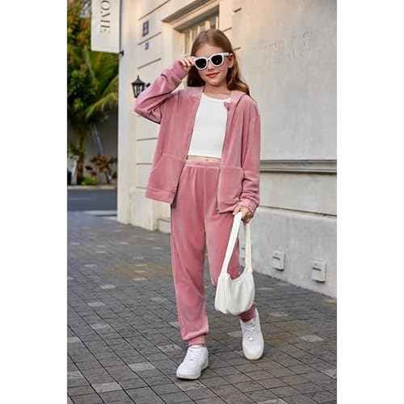 Arshiner 2 Piece Outfits for Girls Velour Tracksuit Hoodie and Jogger Set Sweatsuit Athletic Clothes Sets
