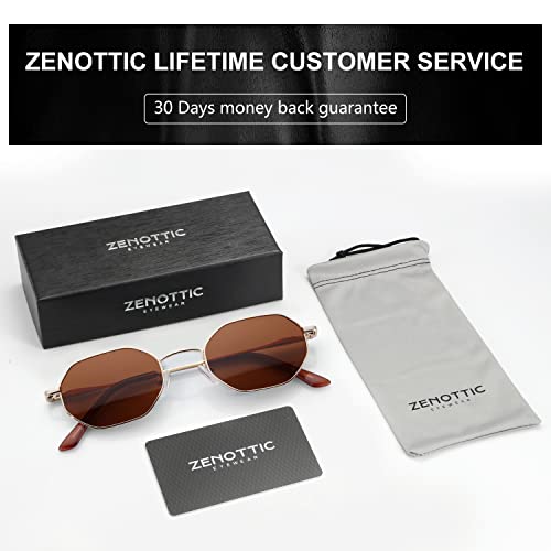 ZENOTTIC Small Octagonal Polarized Sunglasses for Women Men Hippie Metal Frame Retro Rectangle Sun Glasses