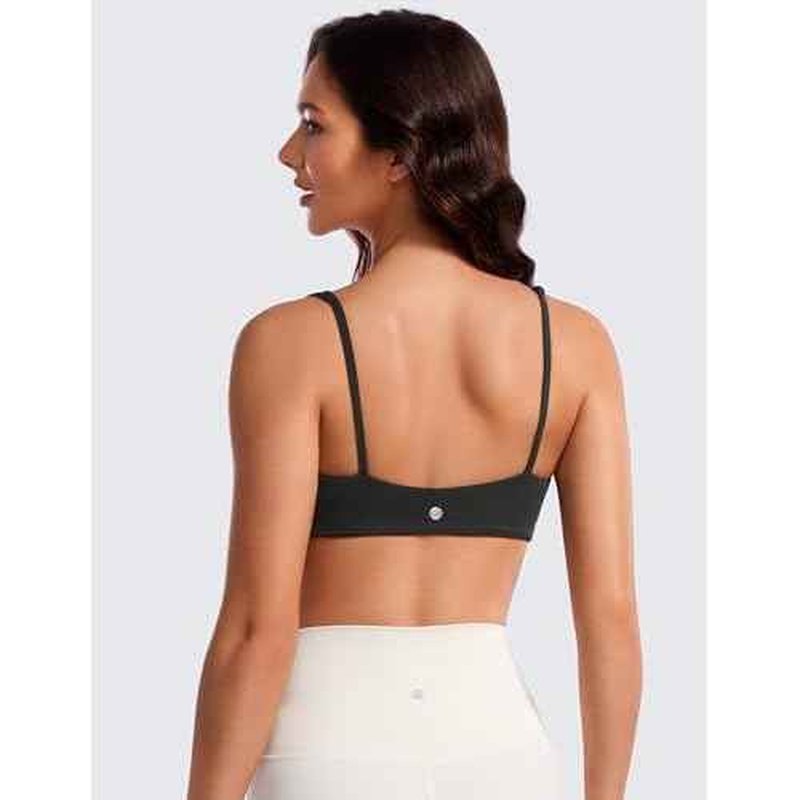 CRZ YOGA Butterluxe Square Neck Sports Bras for Women - Spaghetti Strap Yoga Wireless Low Coverage Padded Cami Crop Top