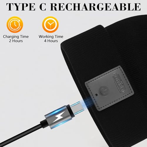 Beanie with Light, 230¡Æ Wide Beam Unisex USB Rechargeable, Headlamp Beanie Winter Knitted Cap Gifts for Men Dad Husband Him (Black)