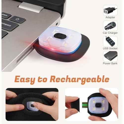 YunTuo Fleece Lined Beanie Headlamp Hat with Light, Rechargeable LED Winter Cap, Gifts for Men Women Husband