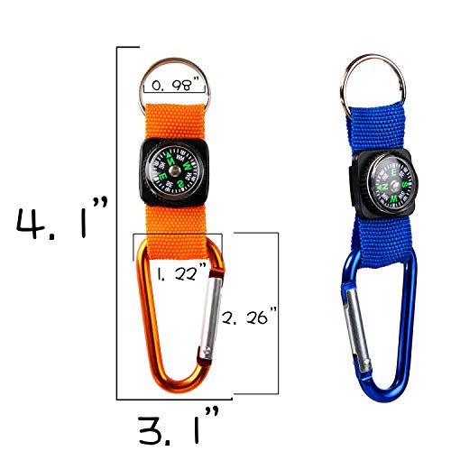 PROLOSO Colorful Carabiner Compass Keychain Belt Clips Kids Toys Prizes Outdoors Adventure Party Favors 20 Pcs