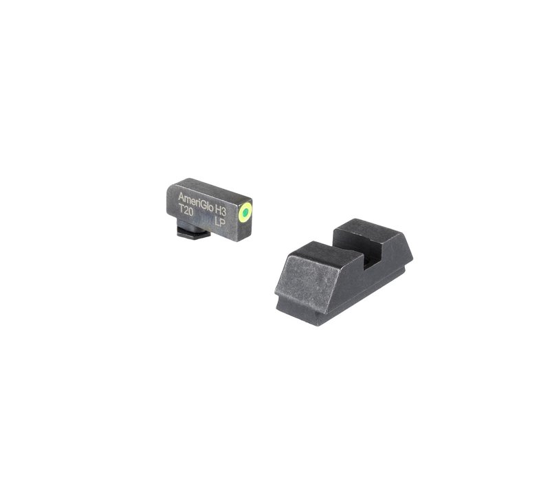AMERIGLO Optic Compatible Sight Set for Glock - L Tall Green Tritium LumiGreen Outline .220" Front Plain Black .295" Rear