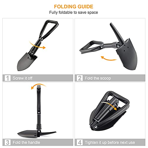 DARTMOOR Mini Folding Shovel High Carbon Steel, Portable Lightweight Outdoor Tactical Survival Foldable Mini Shovel, Entrenching Tool, Camping, Hiking, Digging, Backpacking, Car Emergency