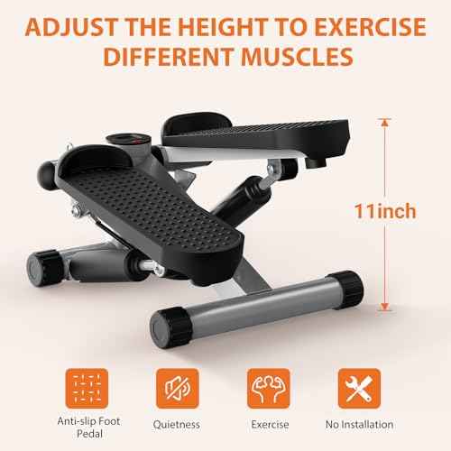 Sweetcrispy Mini Stair Steppers with Resistance Bands for Exercise at Home, Portable Exercise Twist Stepper Machine for Full Body Workout, 300LBS Capacity