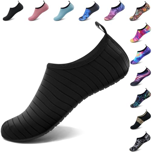 Deevike Water Shoes for Women Men Barefoot Quick-Dry Aqua Socks Slip-on for Beach Swim Surf Yoga Exercise Black-38/39